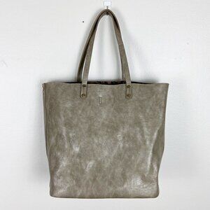 2-in 1 Vegan Leather Champagne Gray Tote & Animal Print Crossbody Bag